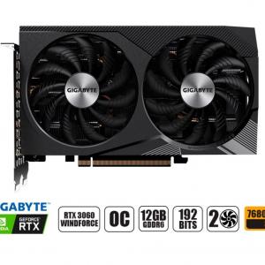 TARJETA DE VIDEO GIGABYTE RTX 3060 12GB WINDFORCE GDDR6 GEFORCE NVIDIA 192 BITS, GRAFICO PARA VIDEO JUEGOS, 2FAN